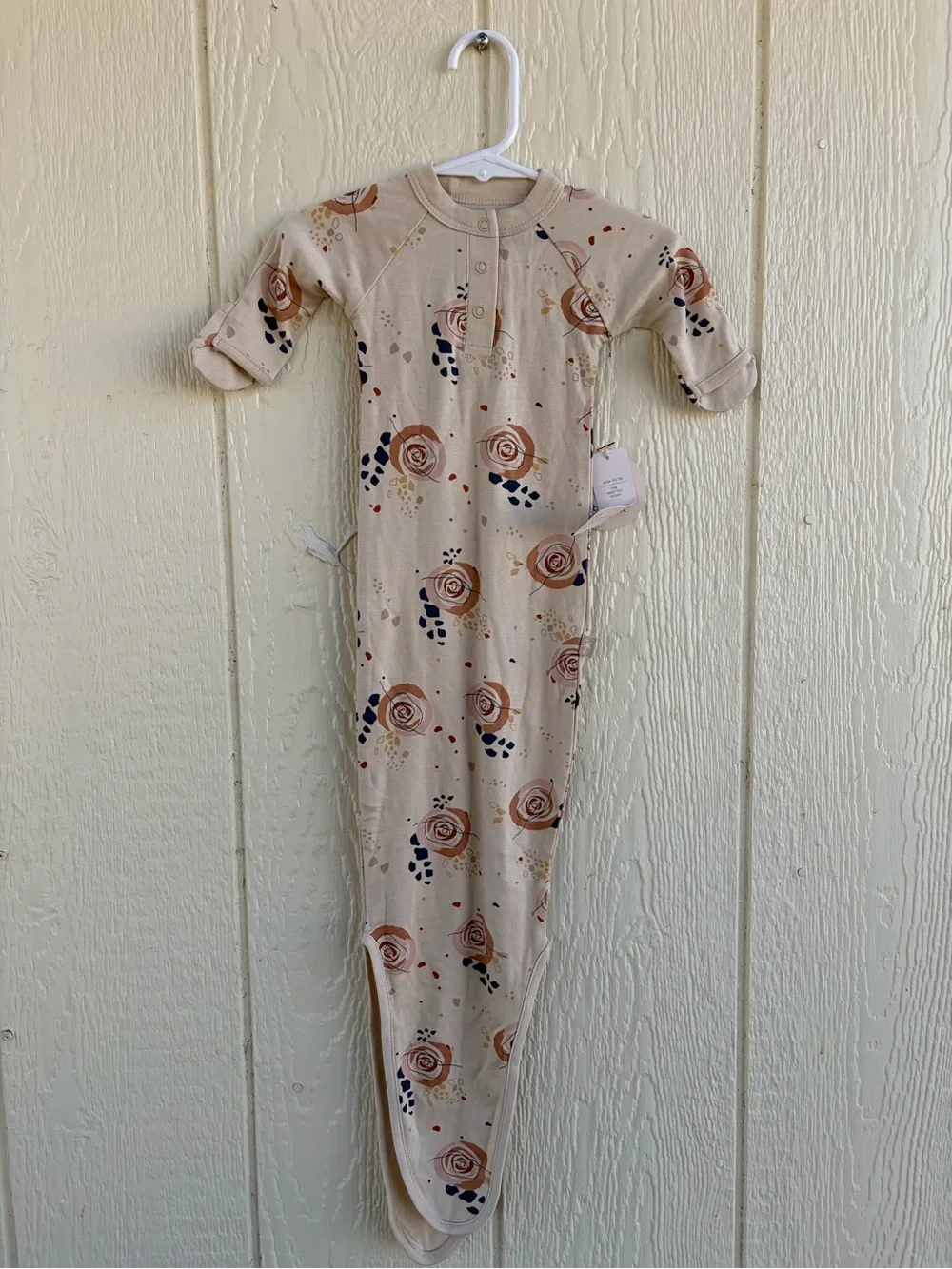 Kids Floral Sleep Gown - Cream with Rust Rose Print baby’s Girls Size NB
